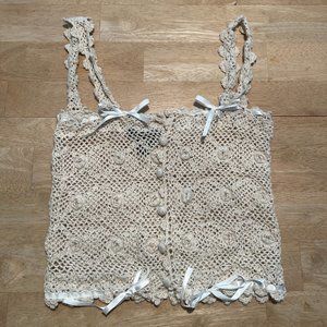 Vintage Betsey Johnson Crochet Camisole Tank Ribbons S